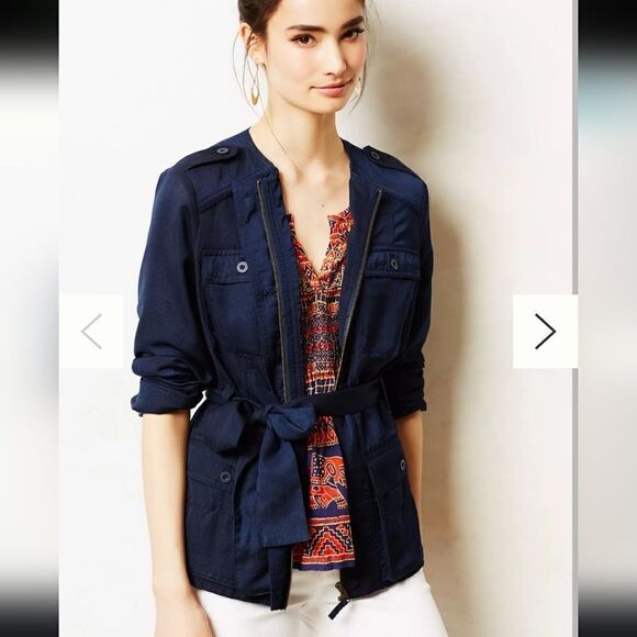 Hei hei small jacket light coat zipper up button up navy blue jacket anthropolog - Picture 1 of 8